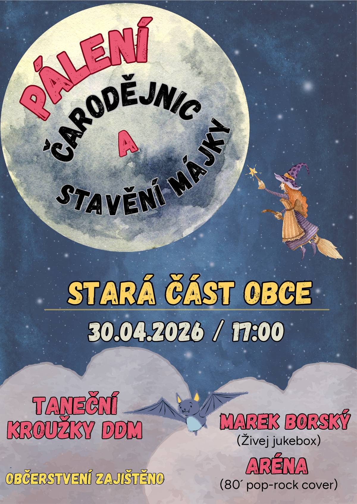 Dne 30.04.2026 se od 17:00 koná ve staré šásti obce (náves) tradiční kulturní akce Stavění májky. Pro tuto akci bude celý prostor uzavřen pro vjezd motorových vozidel. Žádáme řidiče, aby v tuto dobu v místě neparkovali a svá vozidla z tohoto prostranství před započetím akce odstranili. PŘÍPRAVY NA AKCI BUDOU ZAPOČATY JIŽ V DOPOLEDNÍCH HODINÁCH!