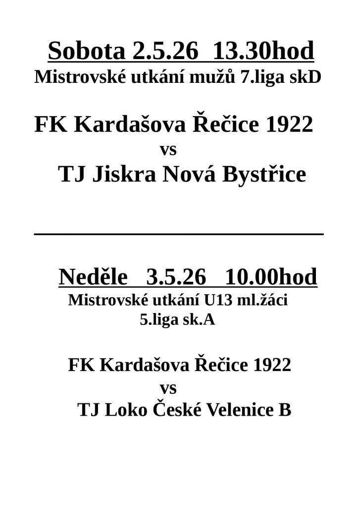 Fotbalové zápasy - 2.5. a 3.5.2026