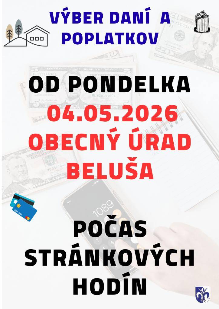 Od pondelka 04. mája je možné na obecnom úrade č.d. 1 a č.d.2 zaplatiť miestne dane a poplatok za smeti.