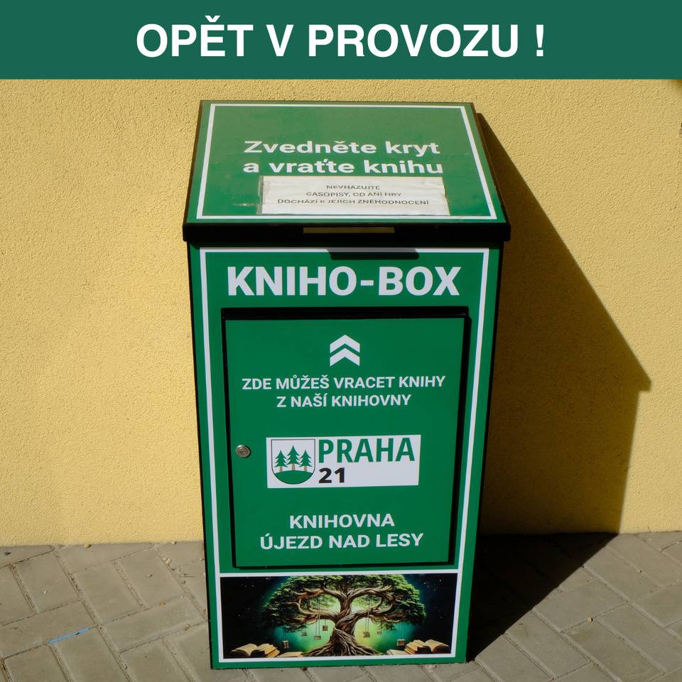 Městská knihovna informuje čtenáře, že knihobox pro vracení knih je opět plně k dispozici. Knihobox se nachází za budovou knihovny u parkoviště budovy LEVEL a umožňuje vracení knih kdykoliv, bez ohledu na otevírací dobu. Vrácené knihy jsou ze čtenářského konta odepisovány nejpozději následující pracovní den. Žádáme čtenáře, aby do knihoboxu nevkládali časopisy ani deskové hry. Děkujeme za spolupráci a těšíme se na vaši návštěvu.