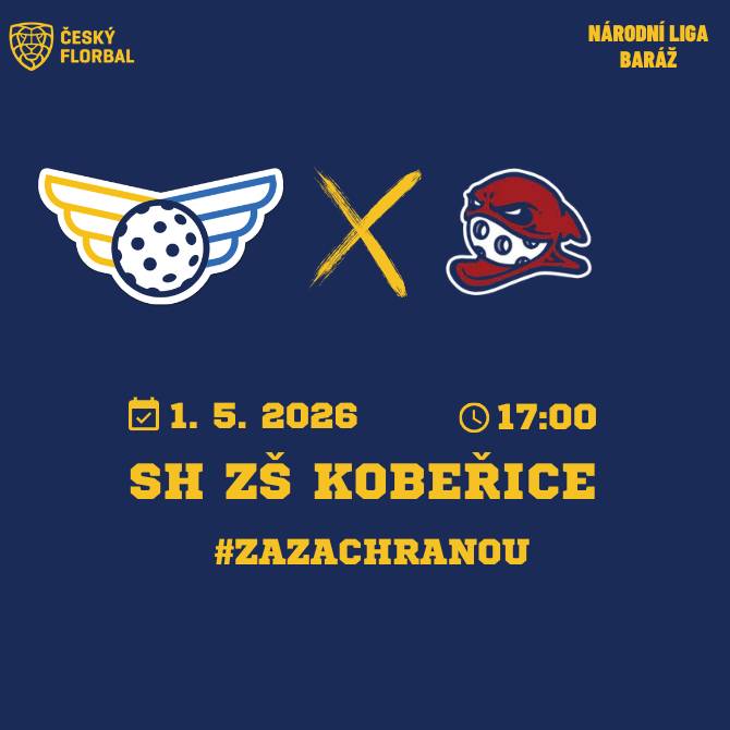 zve na 3. utkání baráže Národní ligy mužů. V pátek 1. 5. 2026 nastoupí Letka ve sportovní hale v Kobeřicích od 17:00 hod. proti FBC DDM Kati Kadaň. Stav série je 2:0 pro Letku, hraje se na 3 vítězná utkání.