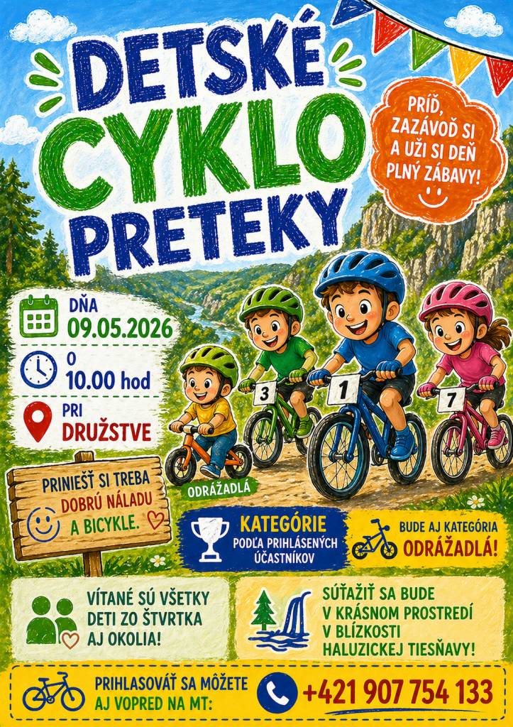 Pozývame všetky deti na cyklistické preteky pre malých aj veľkých