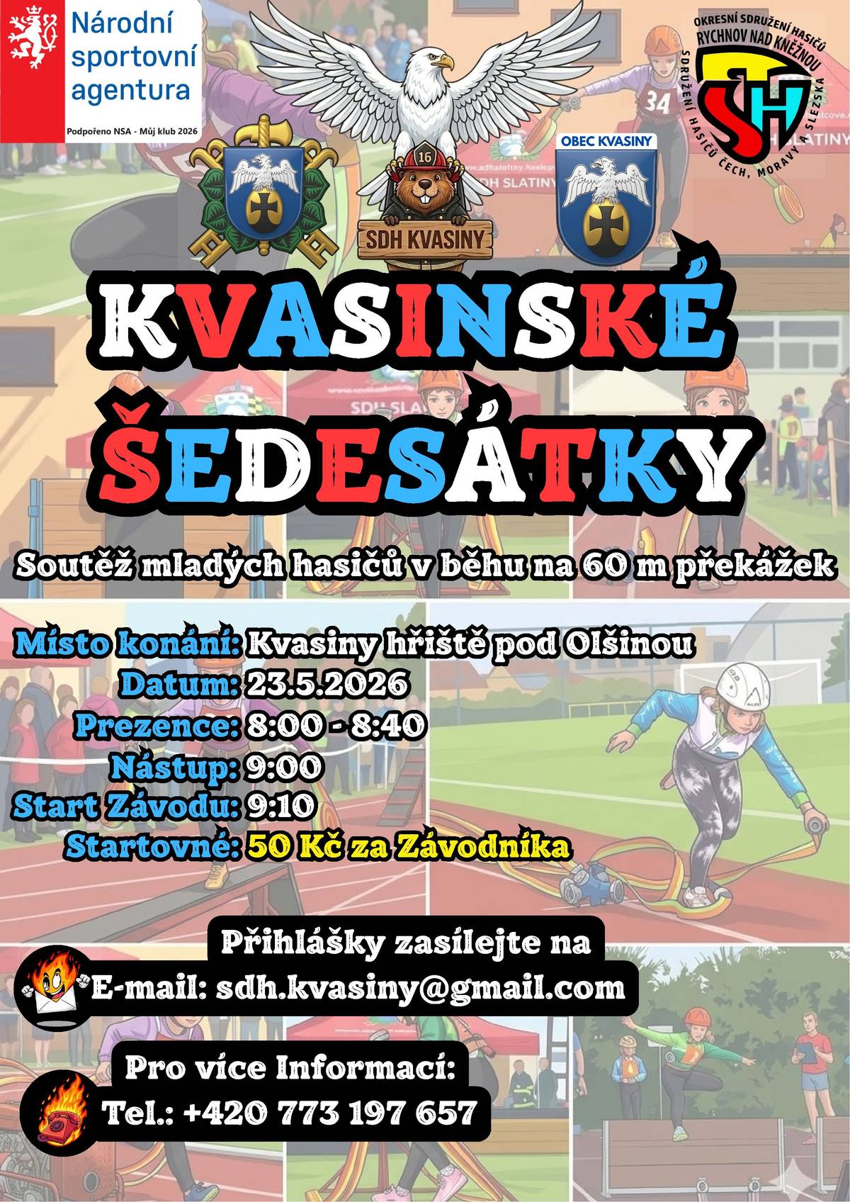 soutěž mladých hasičů v běhu na 60 m překážek