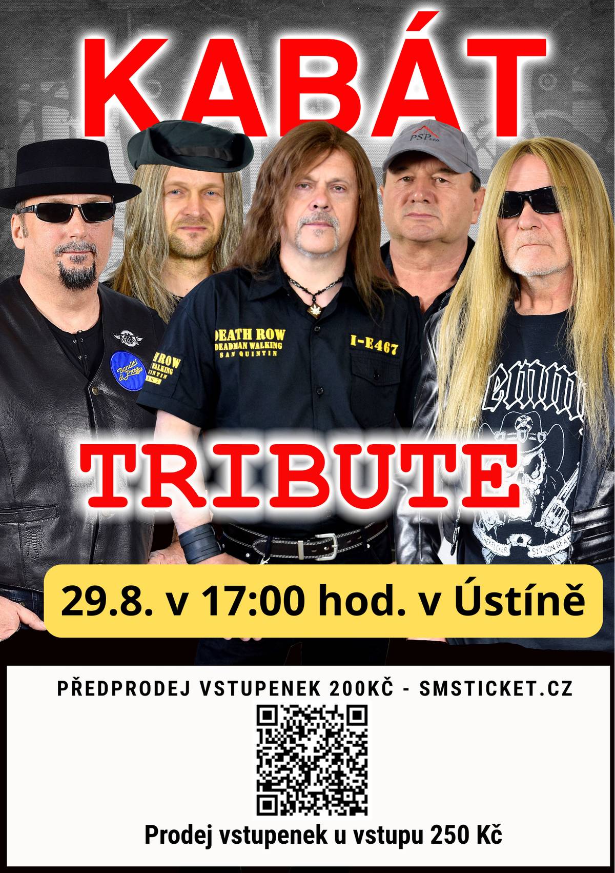 Konec srpna bude patřit poctivému českému rocku. Přijďte si zazpívat a zapařit na největší hity kapely Kabát v podání skvělého Tribute bandu. Bude to jízda! 📆 29.8. (sobota) 🕔 Start 19:00 Ústín 🎫 Lístky v předprodeji za super cenu 200 Kč na smsticket.cz! (naskenovat QR kód!) Na místě za 250 Kč. Zajistěte si své místo včas. 🔥🤘
