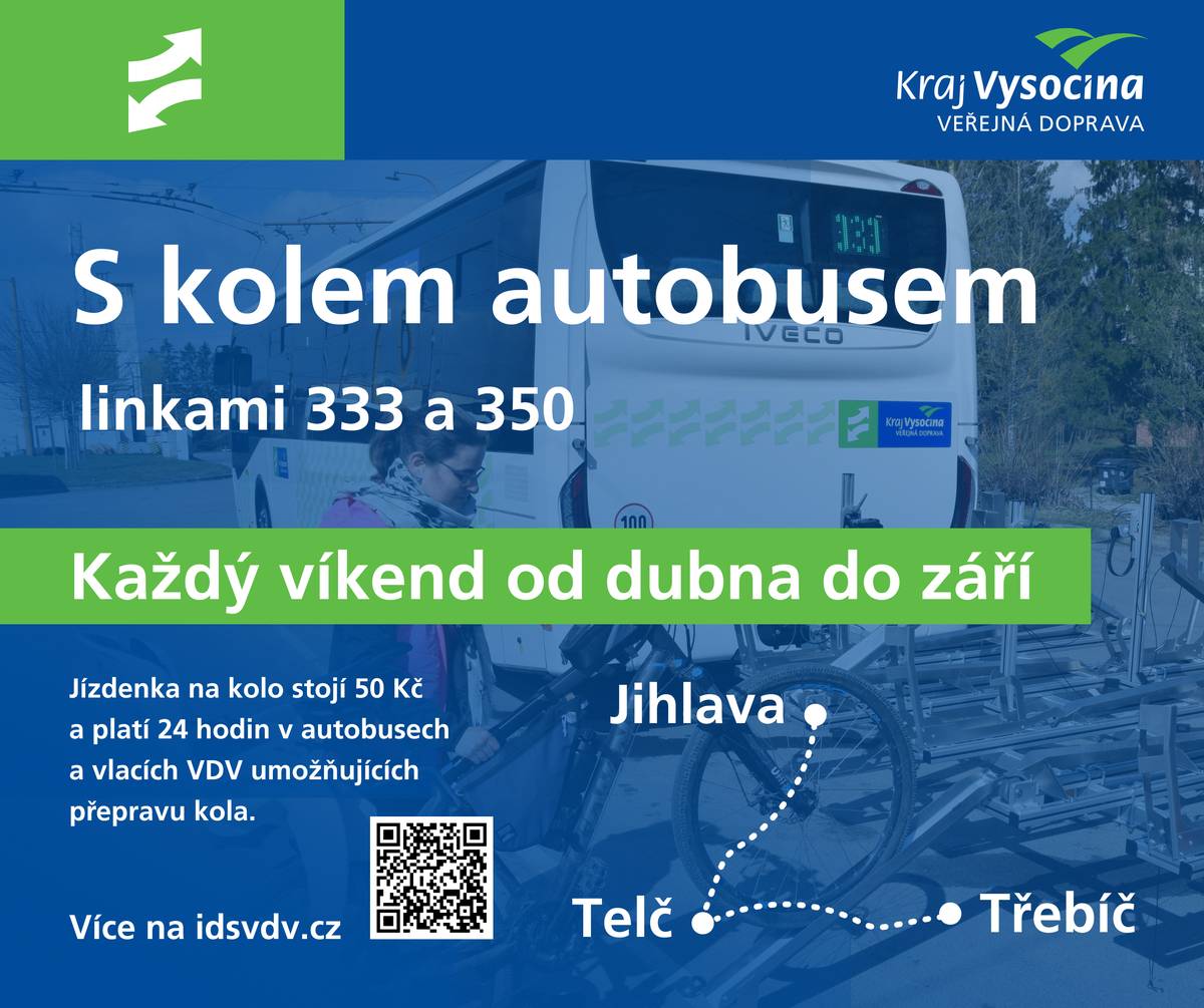 Na Vysočině mohou cyklisté od dubna do září využít víkendové autobusy s cyklovleky do Telče. Z Třebíče jezdí linka 350 každé dvě hodiny, z Jihlavy linka 333 třikrát denně. Nastoupit i vystoupit s kolem lze také v dalších místech po trase. Přeprava jednoho kola stojí 50 Kč na 24 hodin. Výlet je možné jednoduše kombinovat také s vlakem, protože jízdenky Veřejné dopravy Vysočiny jsou přestupní.