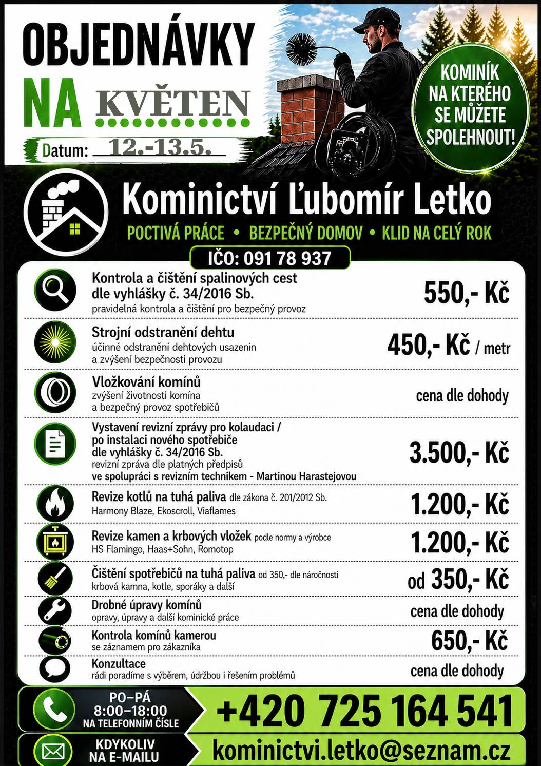 abídka revize a čištění komínů