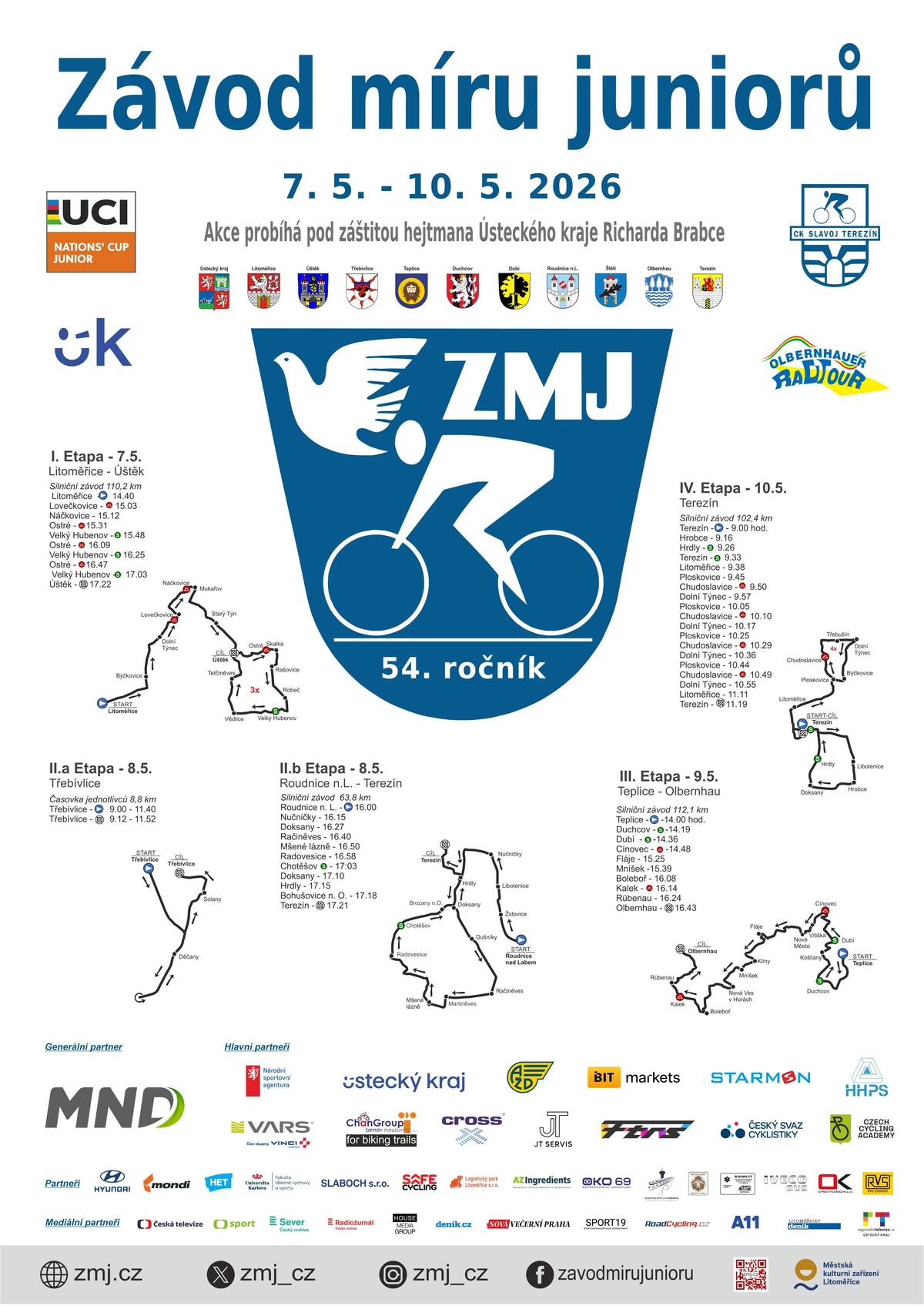 Milí hrobečtí a rohatečtí, opět se naší obcí prožene peloton cyklistů v rámci ZÁVODU MÍRU JUNIORŮ, a to hned dvakrát. Poprvé v pátek 8. 5. 2026 v trase Roudnice nad Labem - Židovice - Hrobce - Libotenice - ..., start v 16:00 v Roudnici nad Labem, Hrobcemi se peloton prožene okolo 16:05 - 16:15. Podruhé můžete mladé sportovce podpořit v neděli 10. 5. 2026 v trase Terezín - Libotenice - Hrobce - Rohatce - Doksany - ..., startuje se v 9:00 v Terezíně, peloton očekáváme v čase mezi 9:15  a 9:25. Pokud se v těchto časech chystáte někam autem, počítejte s mírným zpožděním. Detailní informace v příloze. Pěkný den!   KH