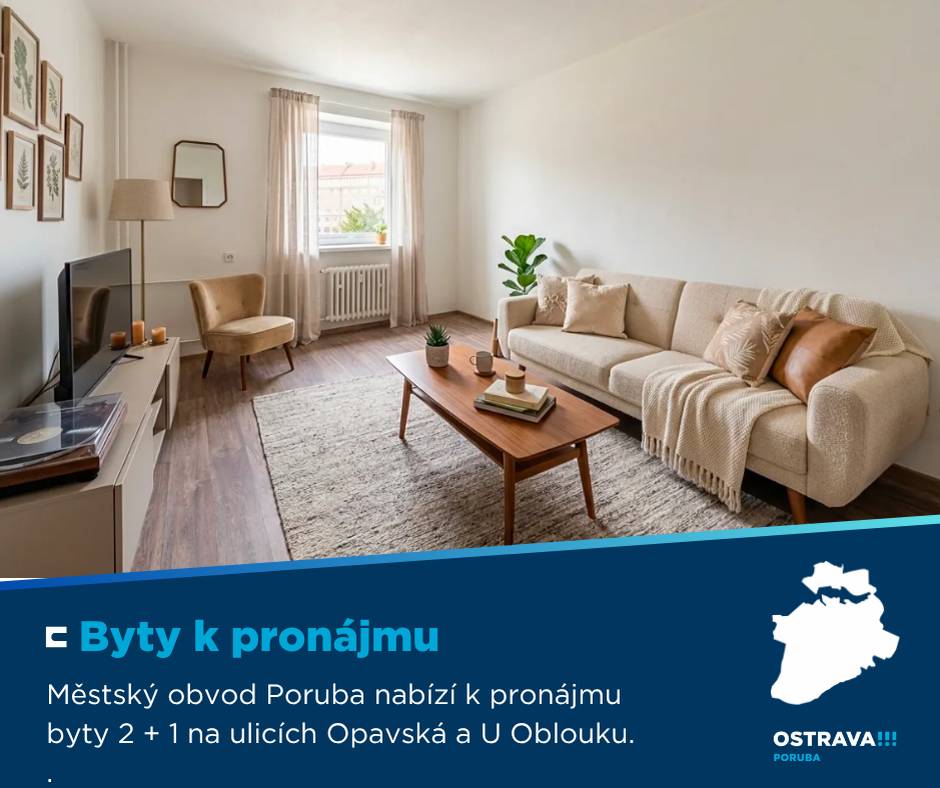 Městský obvod nabízí k pronájmu ✔ byt 2 + 1 na Opavské ulici 📅 prohlídka: 4. 5. 2026 v 15.00 více 👉 https://1url.cz/CeBPb ✔ byt 2 + 1 v ulici U Oblouku 📅 prohlídka: 4. 5. 2026 v 16.00 více 👉 https://1url.cz/7eBP9
