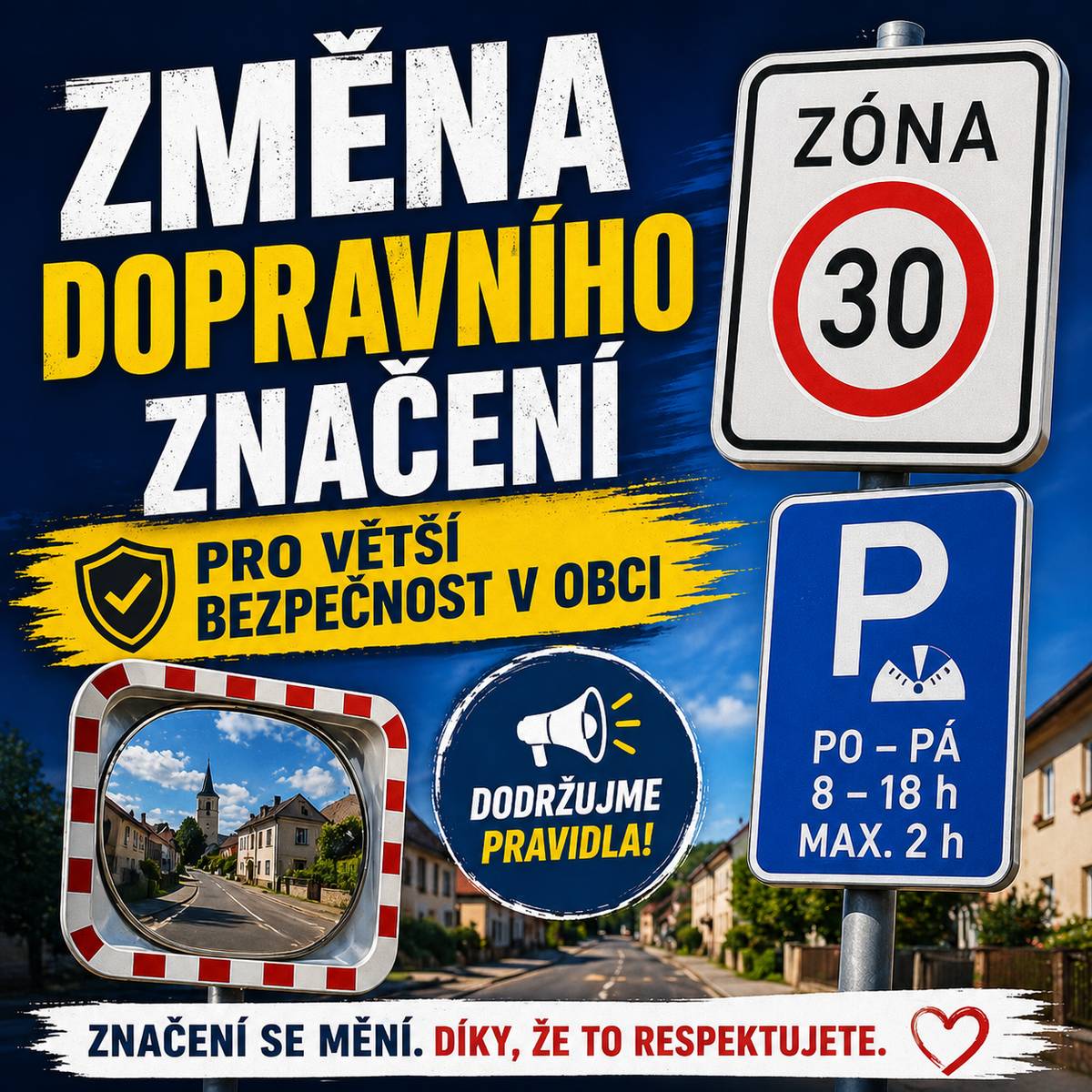 V obci Brandýsek postupně dochází ke změnám v dopravním značení. Cílem těchto úprav je zvýšení bezpečnosti silničního provozu, lepší přehlednost dopravy a zklidnění provozu v obytných částech obce. Prosíme všechny řidiče, aby věnovali zvýšenou pozornost dopravnímu značení a nejezdili po paměti. V některých ulicích se mění dosavadní režim provozu, přednost v jízdě, směr průjezdu i pravidla parkování. Zóny s omezenou rychlostí a předností zprava  V několika ulicích bude postupně zavedena zóna s maximální povolenou rychlostí 30 km/h. Součástí tohoto opatření bude také pravidlo přednosti zprava. Opatření se týká ulic Hřbitovní, Na Vyhlídce I, U Vodárny, Krátká, Dolní, Zdravotnická, Pod Lékárnou, Dělnická, Spojovací, Boční, Pod Panskou zahradou, Do Brodců, Na Rozhraní a Lipová. Snížení rychlosti na 30 km/h bude postupně zavedeno také v centru obce mezi hasičskou zbrojnicí a budovou obecního úřadu, kde je zvýšený pohyb chodců i vozidel. Stejný režim bude platit také v lokalitě u parku v části ulic V Parku a U Michalu. Zjednosměrnění ulic a omezení provozu  Pro lepší plynulost dopravy budou upraveny směry jízdy v ulicích Lipová a Dolní. Ulice U Mateřské školy  Úprava změny směru jízdy v ulici U Mateřské školy bude provedena až po dokončení rekonstrukce Pcherské ulice, aby změny navazovaly na celkové dopravní řešení v této části obce. Úpravy parkování  Na vybraných místech bude zavedeno časově omezené parkování. Tato opatření mají přispět k lepší dostupnosti parkovacích míst, větší plynulosti provozu a bezpečnějšímu pohybu vozidel i chodců. Další bezpečnostní prvky  Na rizikových místech jsou postupně instalována dopravní zrcadla, informační radary a bylo upraveno značení přechodu pro chodce pro lepší viditelnost. Dopady jednotlivých změn budeme průběžně sledovat a podle toho, jak se v praxi osvědčí, budeme v dalších úpravách pokračovat. Děkujeme všem řidičům za ohleduplnost, respektování nových pravidel a bezpečnou jízdu.