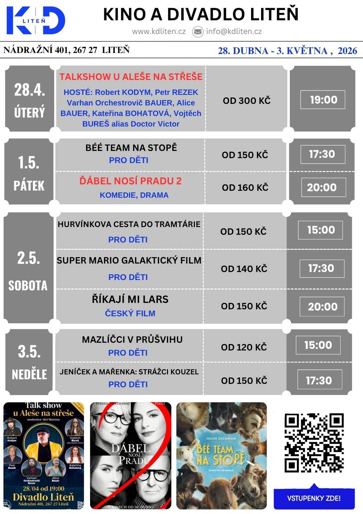 KINO A DIVADLO LITEŇ - PROGRAM NA PRODLOUŽENÝ VÍKEND