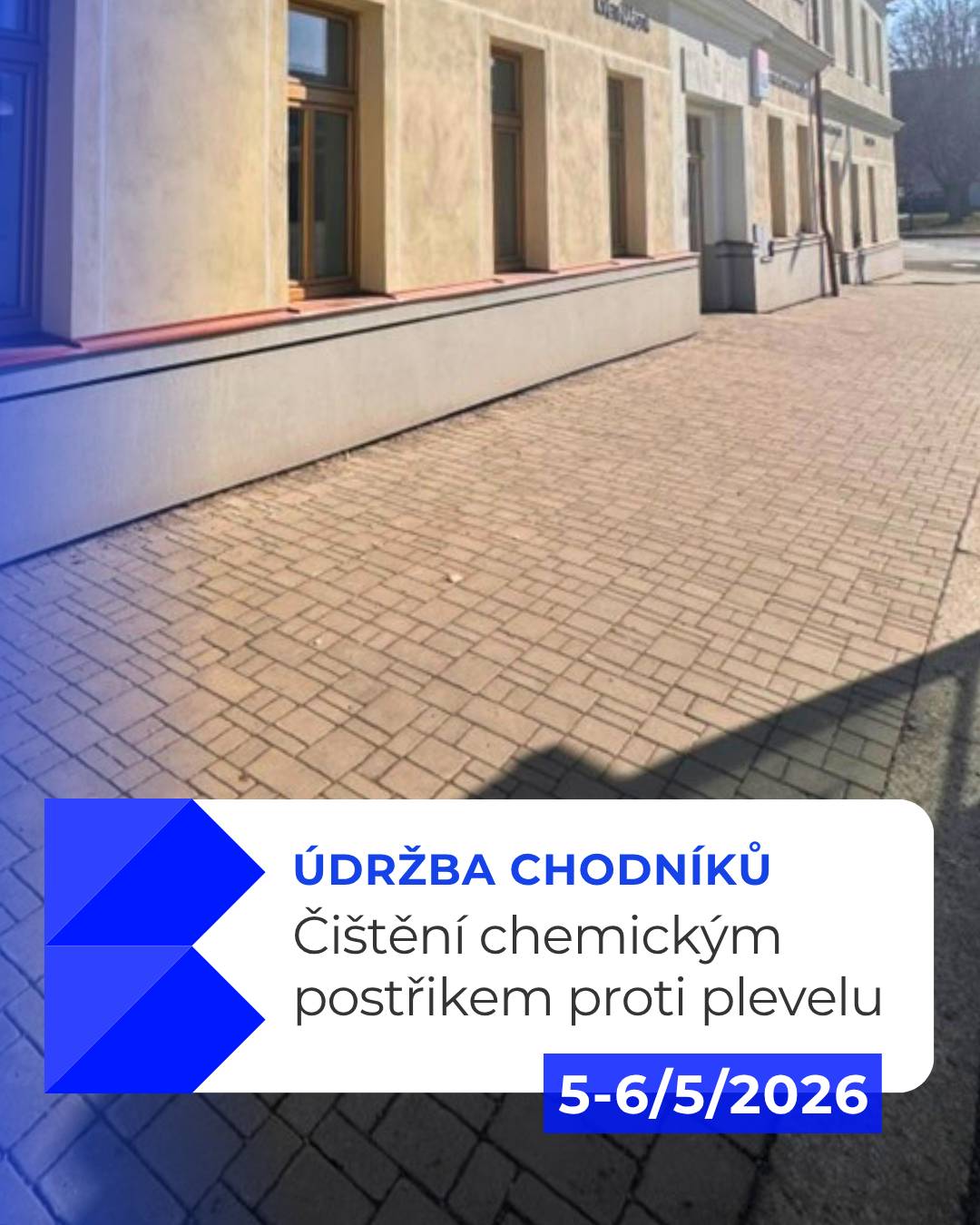 Ve dnech 5. a 6. května 2026 proběhne v Bystřici chemický postřik proti plevelu. Ošetřeny budou chodníky a autobusové zastávky. Velké travnaté plochy zůstanou bez postřiku. Doporučení: V době postřiku a krátce po něm doporučujeme nevstupovat na čerstvě ošetřené plochy a zamezit přístupu dětem i domácím zvířatům. Při průchodu kolem ošetřovaných míst dbejte zvýšené opatrnosti.