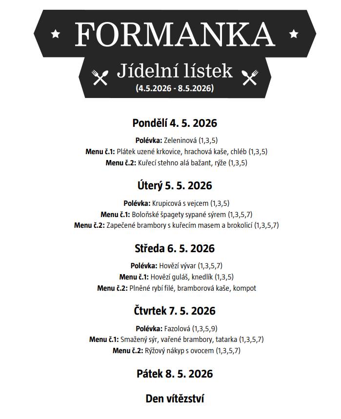 Vážení a milí spoluobčané, přijďte ochutnat menu do naší Formanky. Formanka tým