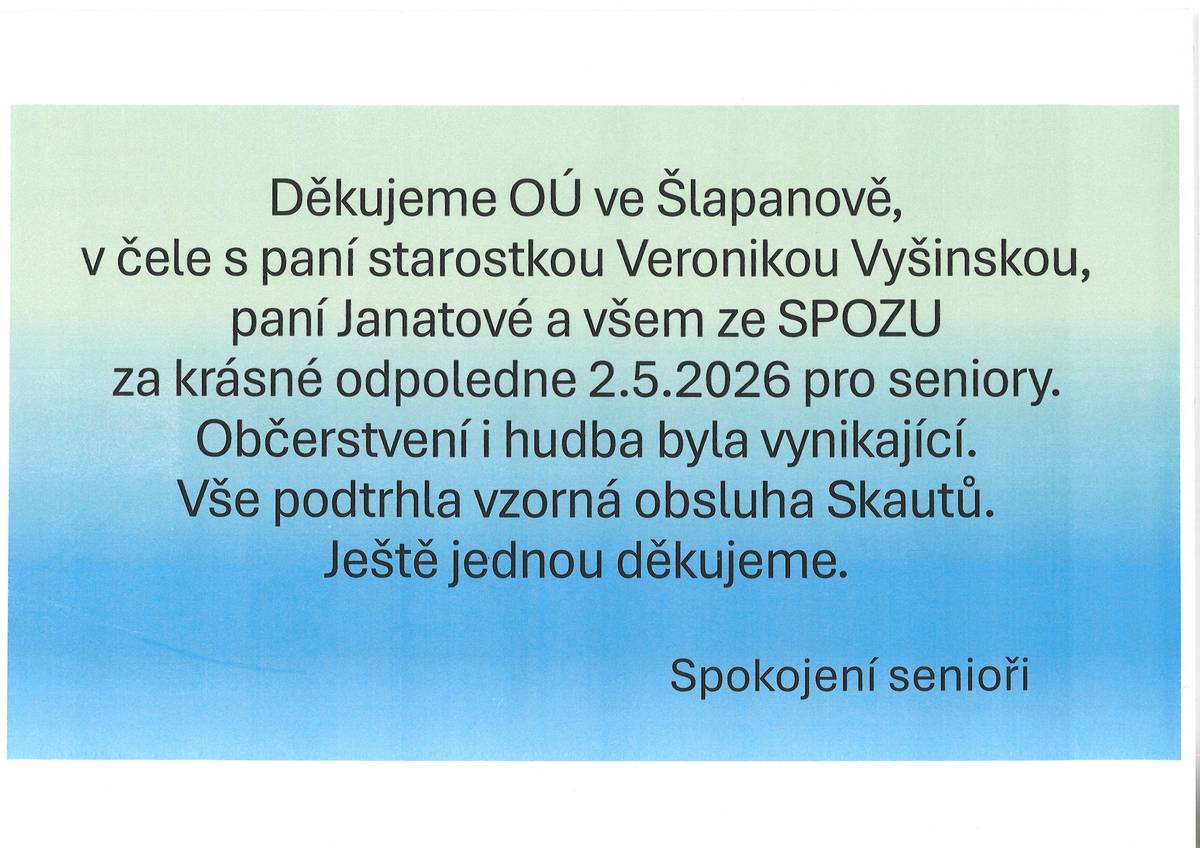 Na žádost zveřejňujeme poděkování. Milá slova nás vždy potěší a my jsme rádi, že se Vám akce líbila.