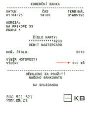 ATM Komerční banky. Komerční banka si neúčtuje žádný poplatek za použití ATM. (01. 04. 2026)