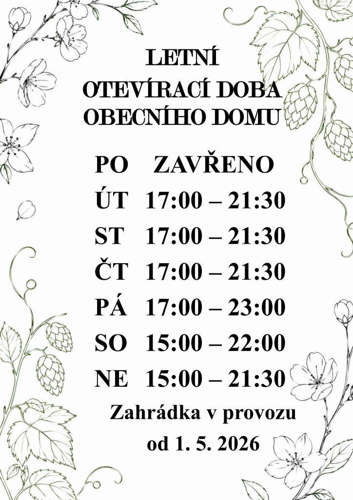 Od 1. května 2026 se mění otevírací doba.