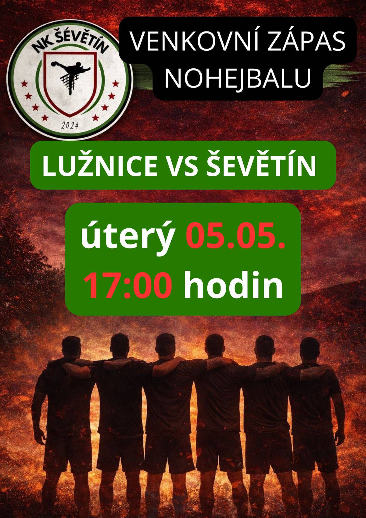Nohejbalový klub Ševětín zve své fanoušky k podpoře a fandění na zápas LUŽNICE x ŠEVĚTÍN v úterý 5. května od 17:00 hodin.
