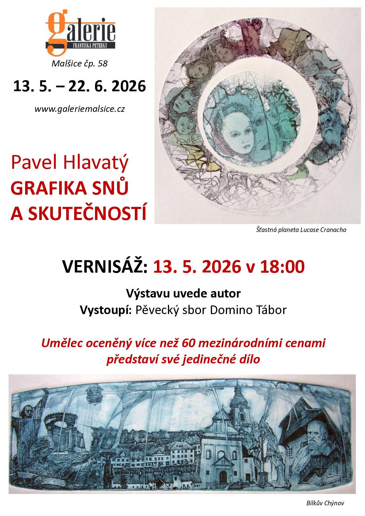 Vážení občané, ve středu 13.5.2026 v 18 hodin Vás zveme na vernisáž Pavla Hlavatého - GRAFIKA SNŮ A SKUTEČNOSTÍ.
