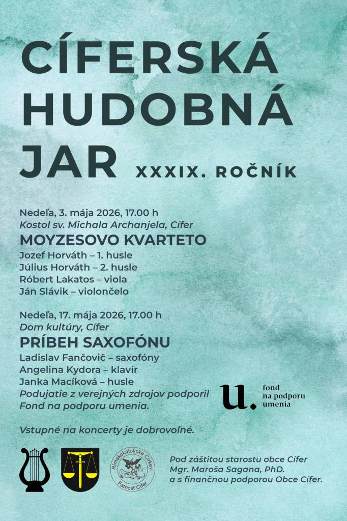 Obec Cífer pozýva v nedeľu 3.5. a 17.5. na podujatie Moyzesovo kvarteto a Príbeh saxofónu.