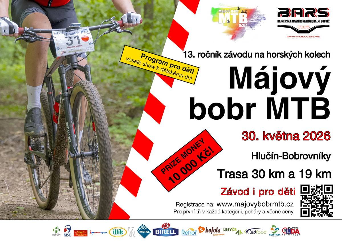 S potěšením Vás zveme na 13. ročník oblíbeného závodu horských kol Májový bobr MTB, který se bude konat 30. května 2026 v malebné obci Bobrovníky. Připravte se na sportovní výzvu v krásném prostředí a užijte si den plný cyklistiky. Pro nejmenší účastníky a jejich rodiny chystáme speciální překvapení v rámci oslav Dne dětí, takže si s sebou vezměte i své ratolesti. Veškeré podrobné informace o závodě, propozice, trasy, časový harmonogram a registrační formulář naleznete na oficiálních webových stránkách závodu: www.majovybobrmtb.cz. Těšíme se na Vaši účast!
