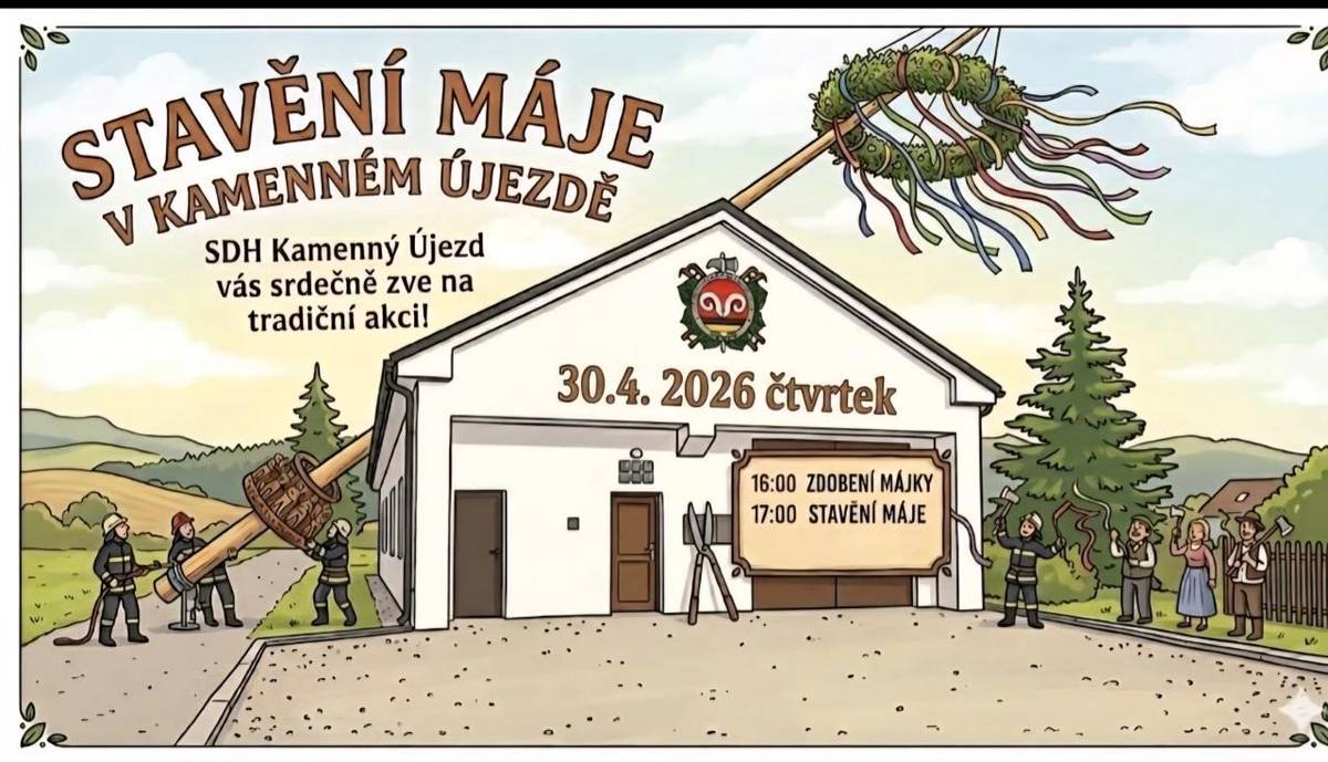 SDH Kamenný Újezd vás srdečně zve na tradiční stavění máje.  30. dubna od 16 hodin u budovy požární zbrojnice.