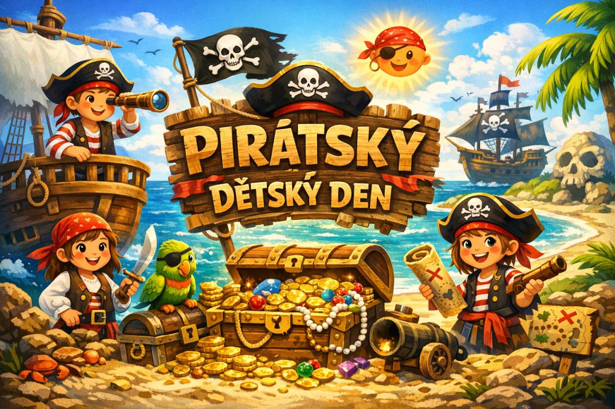 Pirátský dětský den se uskuteční 30.05.2026 od 14:00 na fotbalovém hřišti a nabídne bohatý program pro mladé návštěvník, jako je hledání pirátského pokladu, malování na obličej a skákací pirátskou loď. K tomu bude k vidění ukázka hasičské techniky u řeky, kácení májky a soutěž v řezání kmene májky.