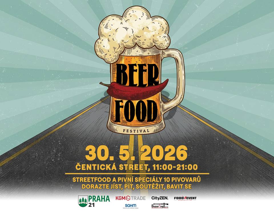 BEERFOOD 30. května 2026 - 5. ročník v Újezdu nad Lesy Městská část Praha 21 srdečně zve všechny milovníky dobrého jídla a kvalitního piva na 5. ročník festivalu BEERFOOD, který se uskuteční v sobotu 30. května 2026 na ul. Čentická (u Multifunkčního hřiště) v Újezdě nad Lesy. Během celého dne se můžete těšit na pestrou nabídku craftových piv z minipivovarů, široký výběr street food specialit a bohatý doprovodný program pro dospělé i děti. Festival tradičně nabídne příjemnou atmosféru, setkávání sousedů i zábavu pro celou rodinu. Co vás čeká?  Craftová piva z minipivovarů  Na místě budete mít možnost ochutnat piva z menších regionálních i vzdálenějších pivovarů. Čepovat se bude výhradně do degustačních sklenic o objemu 0,3 l, které bude možné zakoupit na místě za cenu 100 Kč.  Street food z celého světa  Festival nabídne rozmanité speciality světové kuchyně, oblíbené street food pokrmy i tradiční jídla vhodná k pivu. Konkrétní seznam stánků budeme postupně zveřejňovat na naší Facebookové události - https://fb.me/e/4ftt5GH1y  Doprovodný program  Barber & Tattoo Živá hudba Tradiční soutěže Skákací hrad Malování na obličej a tetování pro děti Stánek pro dobrou věc: Registr dárců kostní dřeně     Hudební host: Funkasin Street Band  Letos se můžete těšit na energické vystoupení Funkasin Street Band, jedné z nejzábavnějších italských pouličních kapel. Kapela vznikla v roce 2012 v San Donà di Piave (Benátsko) s jediným cílem – přinést do ulic svěží hudbu, nakažlivou energii a skvělou náladu. A přesně to přiveze i do Újezda nad Lesy! Od svého založení má Funkasin Street Band za sebou stovky vystoupení po celé Itálii i v zahraničí. Objevili se na významných akcích, jako jsou Benátský karneval, Garonne Music Festival ve Francii, Home Festival v Trevisu, Friuli DOC, vystupovali také v Anglii, na Stadio Olimpico nebo v milánské Galleria Vittorio Emanuele. Jejich show je vždy kombinací skvělé hudby, humoru, pohybu a spontánního kontaktu s publikem. Od roku 2014 navíc zastřešují umělecké vedení San Donà Street Music Festivalu, jediného festivalu pouličních kapel v severní Itálii. Nenechte si je ujít – jejich vystoupení patří na každé akci mezi vrcholy programu! Program festivalu  11:00 – Zahájení akce 14:00 – Soutěž pro návštěvníky 15:00 – Vystoupení Funkasin Street Band 15:30 – Soutěž pro návštěvníky 16:30 – Vystoupení Funkasin Street Band 17:00 – Soutěž pro návštěvníky 18:30 – Vystoupení Funkasin Street Band 19:00 – Vyhodnocení soutěže o největšího píče 21:00 – Ukončení akce  Změna programu vyhrazena. Poděkování partnerům Podporu poskytly společnosti KGM TRADE s.r.o., Dozoring s.r.o., CITYZEN LIVING s.r.o. a Sahm s.r.o. Jejich příspěvek pomáhá zkvalitňovat služby a organizaci festivalu, aby si ho návštěvníci mohli užít ještě více. Akci pořádá MČ Praha 21 ve spolupráci se společností Food Event, s.r.o.