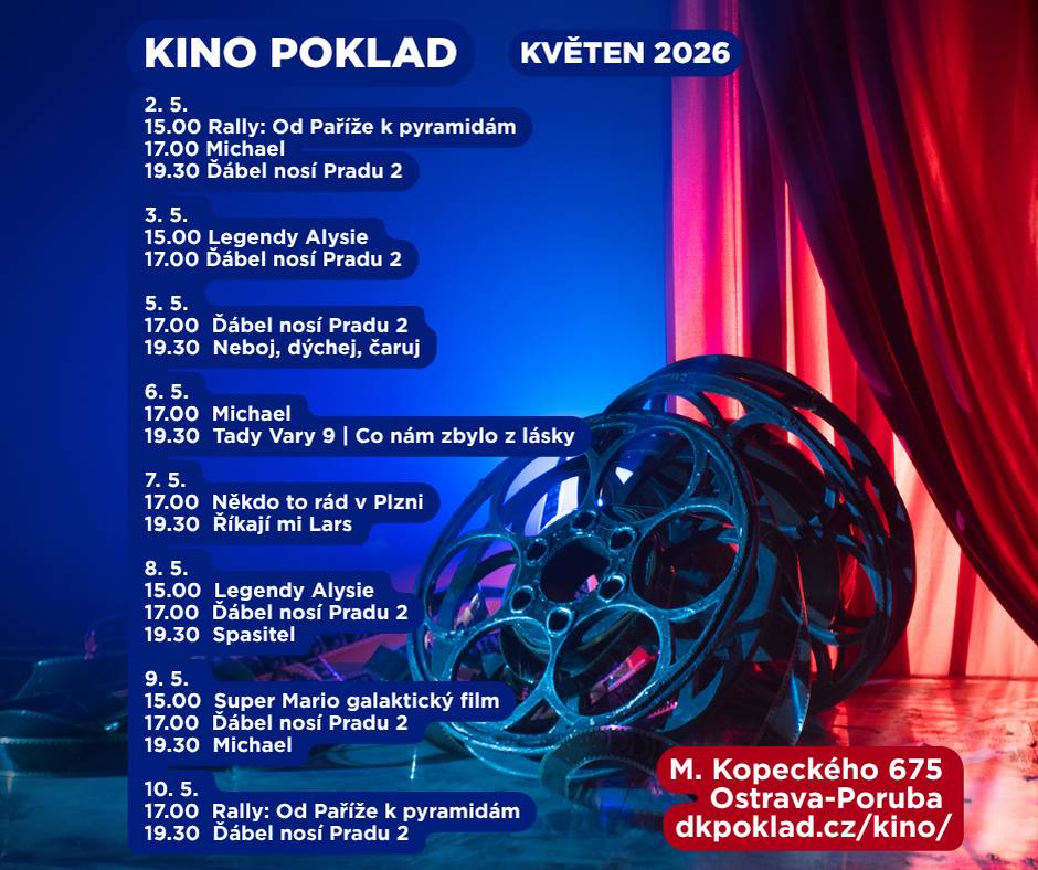 📍Výběr z akcí, které se budou v následujících dnech konat v Porubě:  ✅ louka u Francouzské ulice 🚓🧯Porubský den bezpečí 📅 2. 5. 2026 | 🕔 11.00 ℹ️ zde  ✅ DK Poklad 🏆 Moravskoslezské umělecké Ceny Jantar 2025 📅 4. 5. 2026 | 🕝 18.00 🎭 Divadlo Kalich: Návštěva na zabití 📅 5. 5. 2026 | 🕝 19.00 🎭 Divadlo Milana Šťastného: O koblížkovi 📅 10. 5. 2026 | 🕝 15.00 🌐 dkpoklad.cz  ✅ Galerie Dukla 🎨 Ateliér venku – výtvarný kurz 📅 5. 5. 2026 | 🕔 16.30 🌐 galerie-dukla.cz    ✅ Ateliér Be Lucky 🖌️ Malování na keramiku 📅 7. 5. 2026 | 🕞 15.30 🌐 belucky.cz  ✅ Vřesinská – tramvajová zasrtávka 🚶♂️ Stará Poruba: od 13. století po osvobození v roce 1945 – komentovaná procházka s Petrem Lexou Přendíkem 📅 7. 5. 2026 | 🕞 17.00 ℹ️ zde    👉 Přehled dalších akcí v Porubě zde