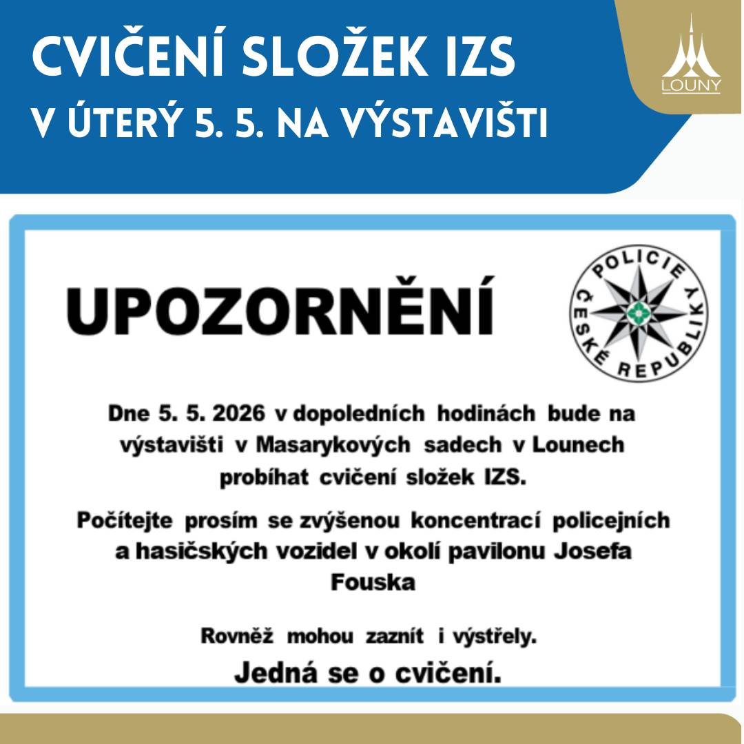 V úterý 5. května 2026 v dopoledních hodinách proběhne na výstavišti v Masarykových sadech cvičení složek integrovaného záchranného systému. Od ranních hodin, přibližně od 7:30, se budou policejní a hasičská vozidla shromažďovat na parkovišti karavanů vedle výstaviště. V okolí výstaviště a pavilonu Josefa Fouska počítejte se zvýšeným pohybem policejních a hasičských vozidel. V průběhu cvičení mohou zaznít i výstřely. Jedná se pouze o cvičení, není důvod k obavám. Děkujeme