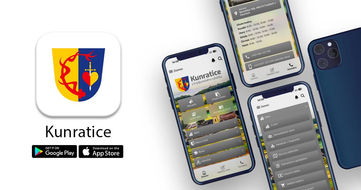 Obec Kunratice přichází s další novinkou v oblasti komunikace s občany. Ode dneška je k dispozici oficiální mobilní aplikace Kunratice, která přináší důležité informace z obce přímo do mobilního telefonu.