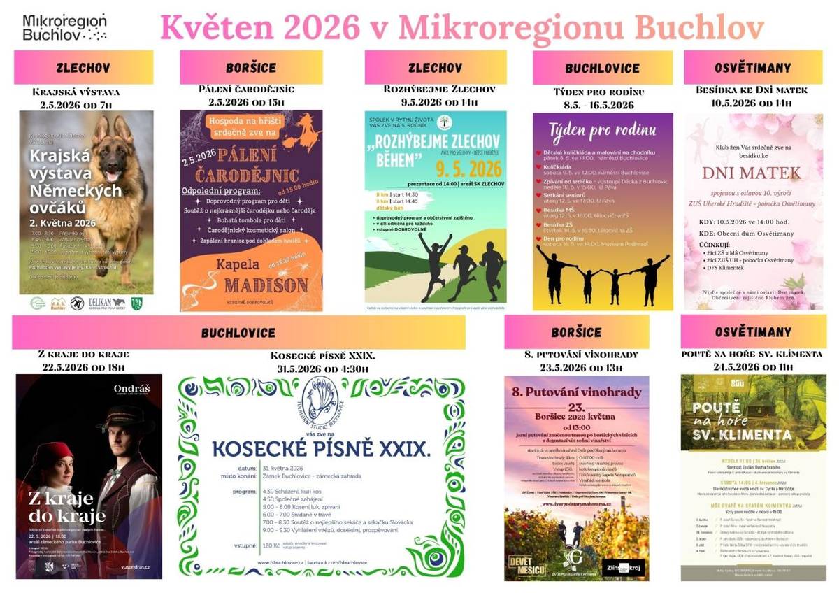 Pozvánka na kulturní akce v Miroregionu Buchlov v měsíci květnu 2026