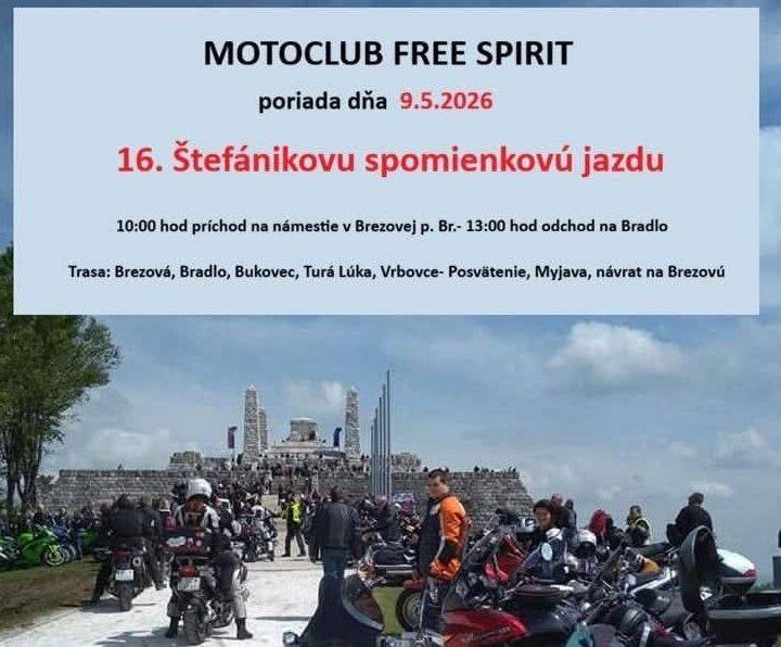 Zraz je 9. mája 2026 od 10:00 do 13:00 hod. na Námestí gen. M. R. Štefánika v Brezovej pod Bradlom.