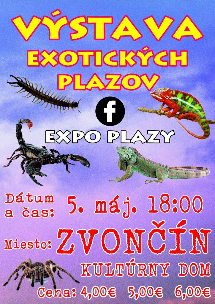 Výstava exotických plazov sa bude konať v obci Zvončín dňa 5.5. 2026 v Kultúrnom dome.