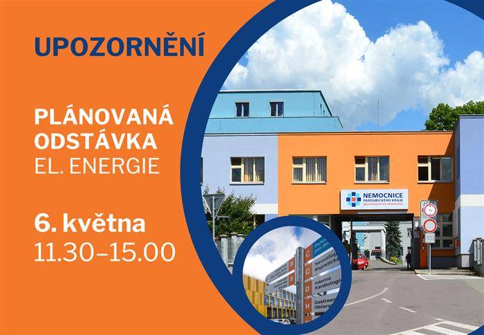 Ve středu 6. května proběhne v Orlickoústecké nemocnici od 11.30 do 15.00 plánovaná odstávka elektrické energie. Důvodem jsou plánované práce na zařízení distribuční soustavy ČEZ na Orlickoústecku.   Dodávka elektrické energie bude v této době zajištěna pomocí náhradních zdrojů elektrické energie tak, aby byly s omezeními (popsanými dále) zachovány všechny provozy nemocnice.   Porodnice bude pro příjem rodiček fungovat, otevřena bude i lékárna.  Nemocnice musí po dobu odstávky, tedy v čase od 11.30 do 15.00, zajistit svůj provoz za pomocí generátorů. Vzhledem k omezené kapacitě takto dostupné elektrické energie, bude v nemocnici po dobu odstávky plánovaně omezena dostupná péče.     Tu zdravotnickou péči, která nebude aktuálně z důvodu omezení dostupná, zajistí ostatní zařízení Nemocnice Pardubického kraje.