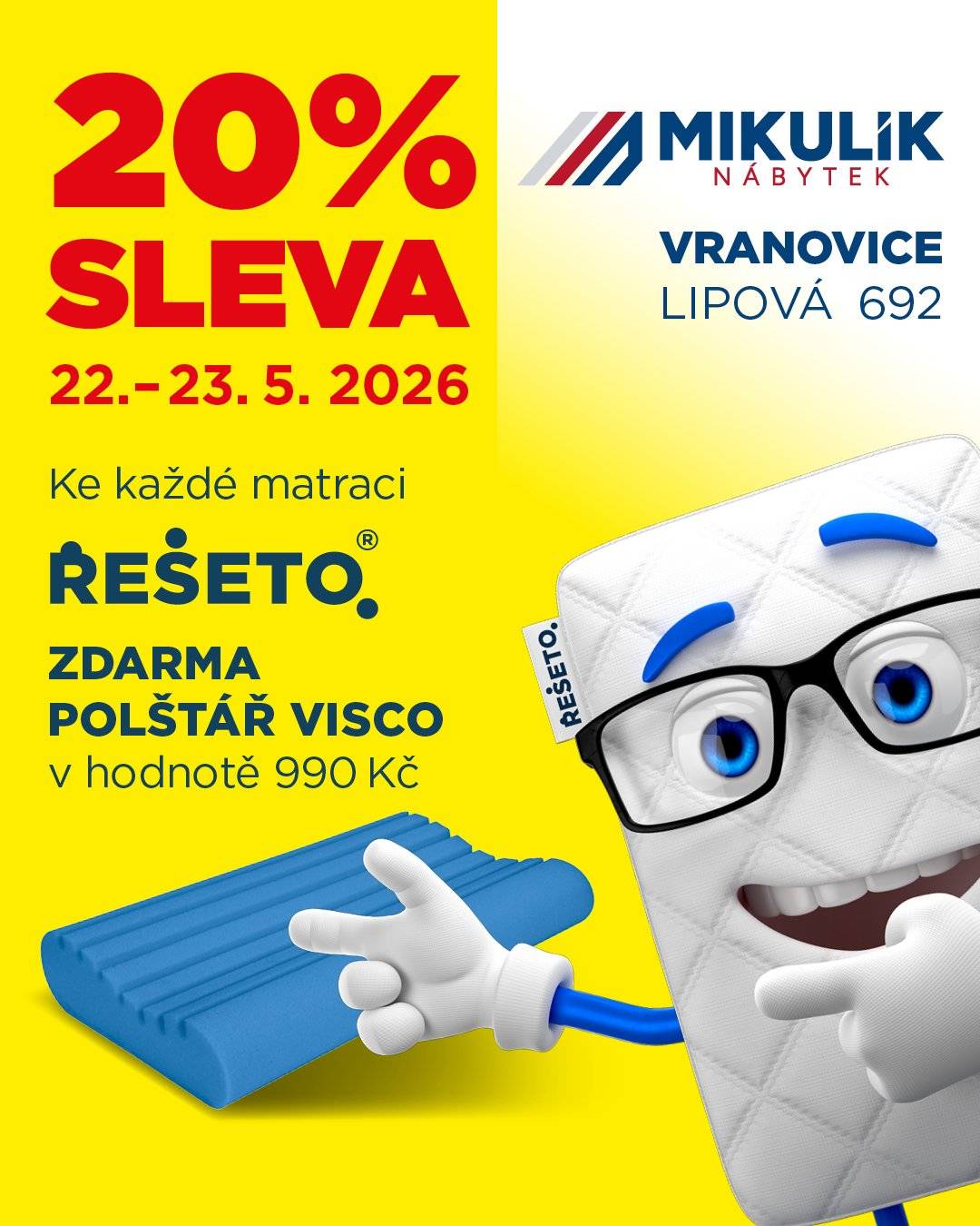 DNY ZDRAVÉHO SPANÍ pátek 22.5. a sobota 23.5.2026. Matrace, lůžka a ložnice s mimořádnou AKČNÍ SLEVOU -20 %