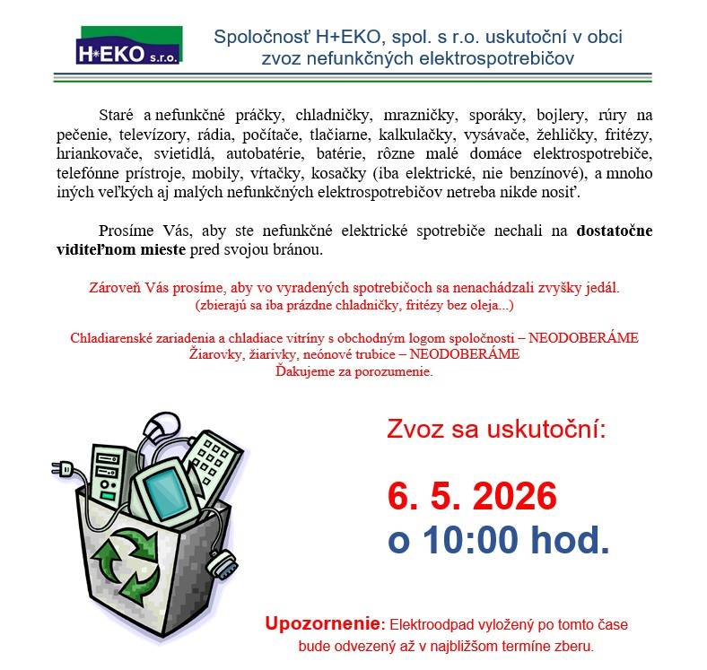 Zber elektroodpadu v obci dňa 06.05.2026