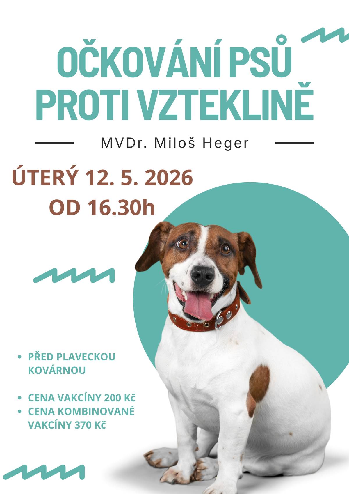 V úterý 12.5.2026 proběhne očkování psů proti vzteklině.