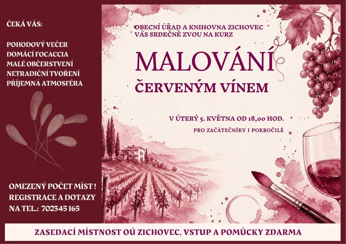Druhé kolo malování, tentokrát červeným vínem
