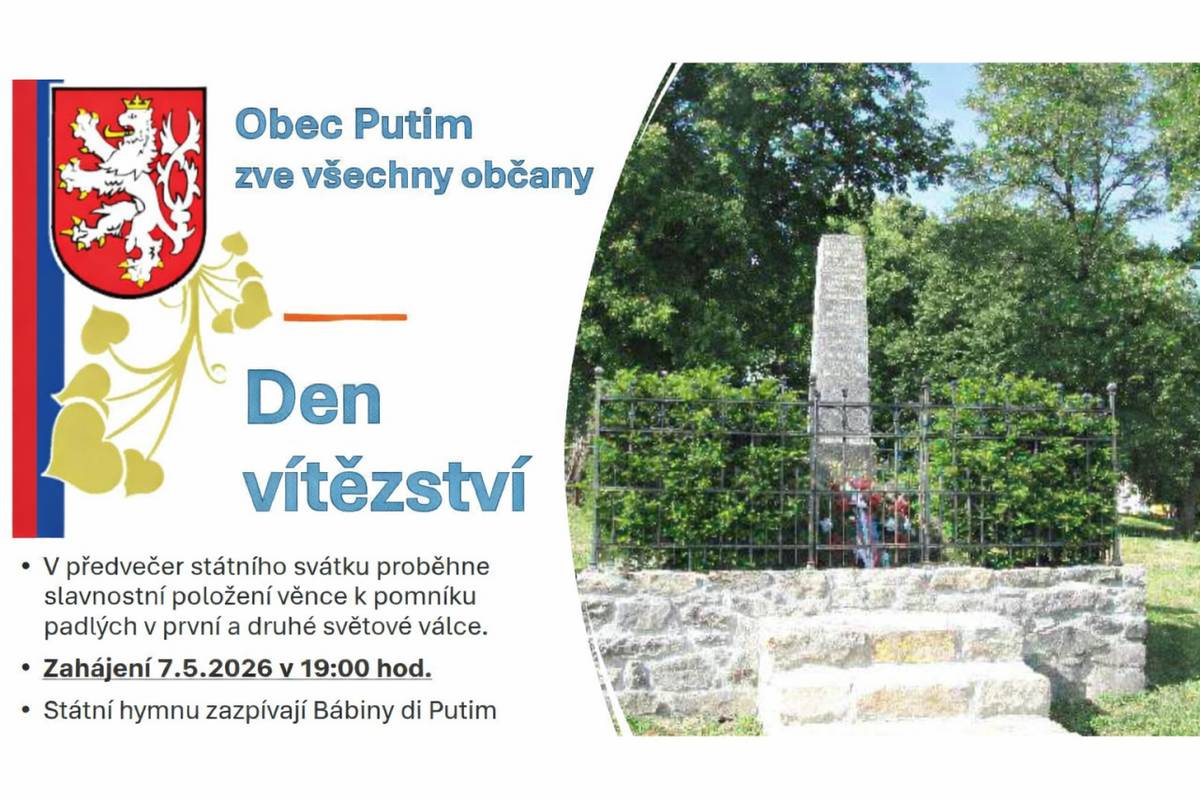 Obec Putim zve na slavnostní akt ke dni vítězství.