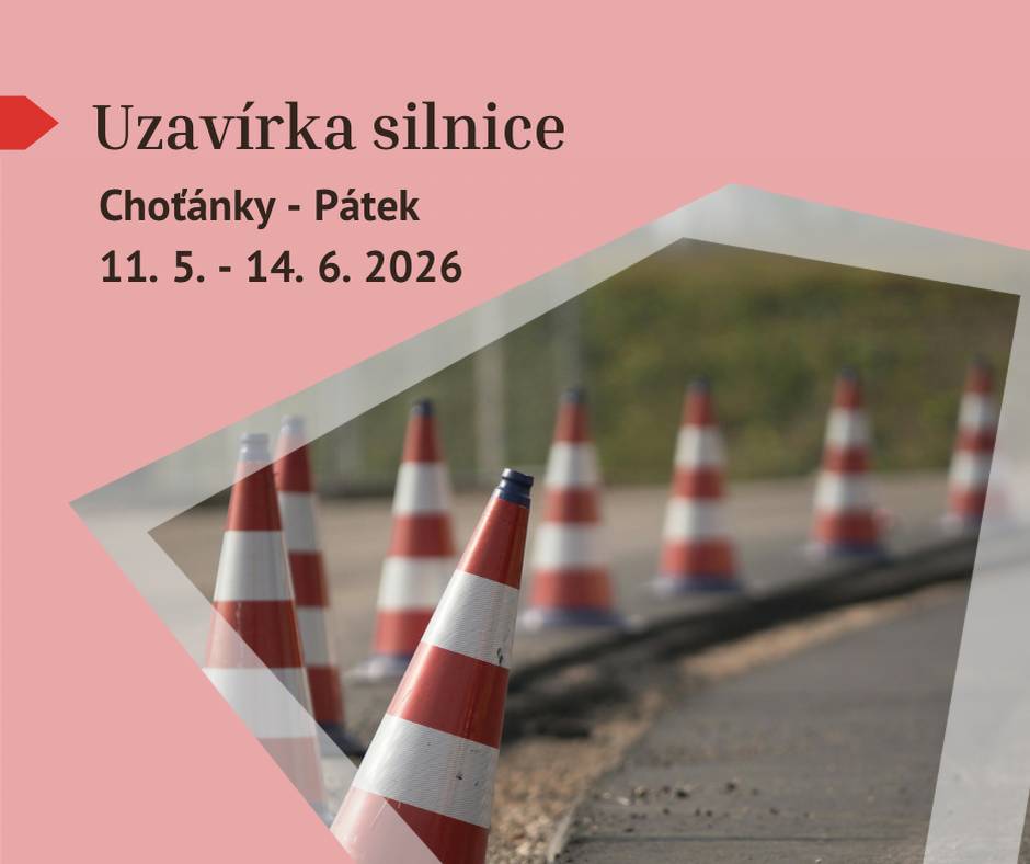 Dopravní značení Pardubice s. r. o. oznamuje, že došlo k posunu termínu dopravního opatření pro úplnou uzavírku silnice 3. třídy č. 32812 v úseku Pátek - Choťánky. 🔴 Nový termín uzavírky: od 11. 5. 2026 do 14. 6. 2026 Důvod: Celková rekonstrukce povrchu vozovky. Žádáme řidiče i ostatní účastníky silničního provozu o trpělivost a respektování stanoveného dopravního značení (objízdných tras). Poznámka: Vzhledem k rozsahu prací bude tento úsek po celou uvedenou dobu pro veškerou dopravu zcela neprůjezdný.