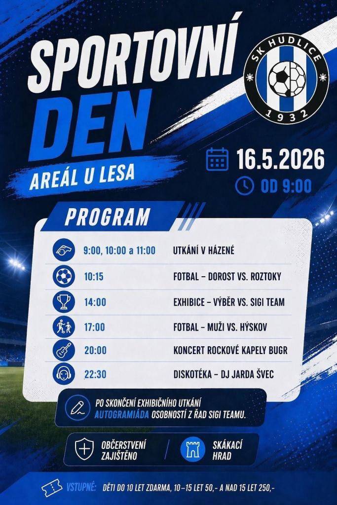 Kdy: 16.5.2026 od 9:00  Kde: areál u lesa, Hudlice  vstupné: do 10 let zdarma, 10-15 let 50,- Kč, nad 15 let 250,- Kč