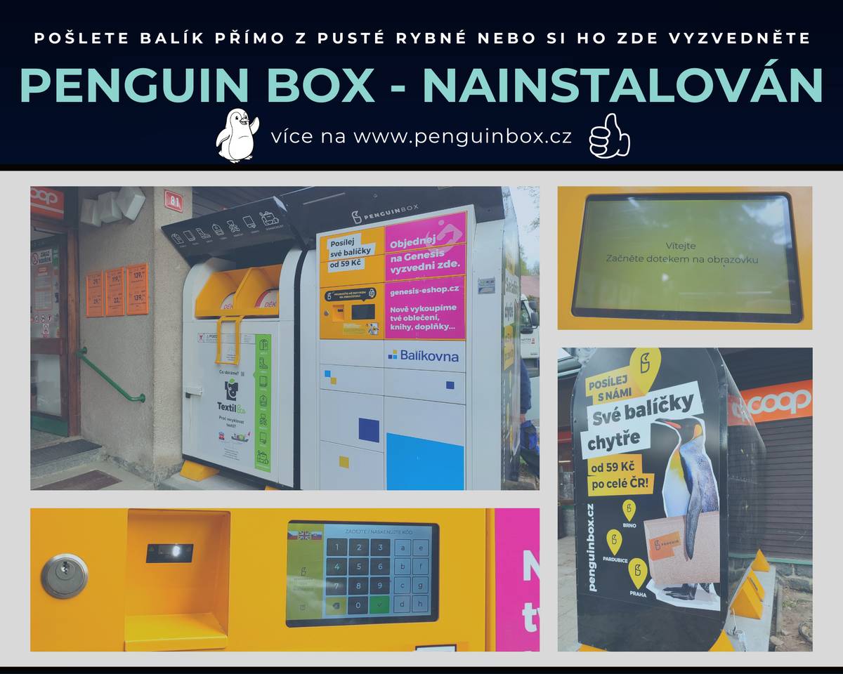 🐧 V současné době je Penguin box u prodejny COOP plně funkční a lze jeho prostřednictvím odesílat a přijímat zásilky. 👍 Jak odeslat balík, včetně ceny a požadovaných maximálních rozměrů zjistíte na www.penguinbox.cz Služba Balíkovna má jisté zdržení a ještě nemá zadaný box v systému, nicméně věříme, že se tato skutečnost co nejdříve změní. Dejte nám vědět, až ho budete používat, a jestli vše jede, jak má 😉 Pokud byste naopak potřebovali pomoc s odesláním nebo vyzvednutím, tak se nám určitě ozvěte. Rádi pomůžeme.