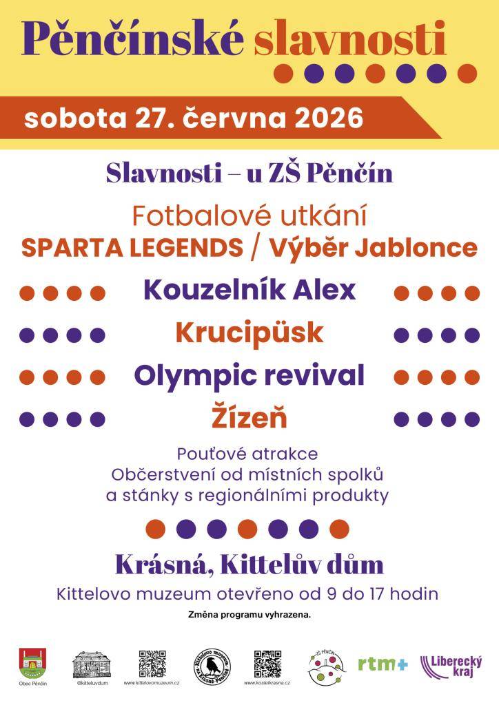 Program:  12:45 - 13:30 KOUZELNÍK ALEX  14:00 - 16:00 SPARTA LEGENDS - BÝVALÍ HRÁČI FK JABLONEC  16:00 - 17:00 KRUCIPÜSK  18:00 - 19:00 OLYMPIC REVIVAL  20:00 - 22:00 ŽÍZEŇ