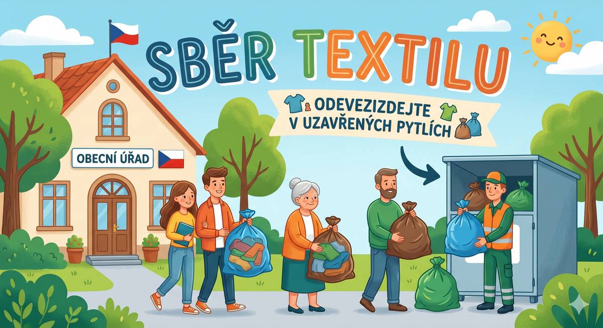 Vážení spoluobčané, rádi bychom vás informovali, že obec pořádá sběr textilního odpadu. Pokud máte doma vyřazené oblečení, lůžkoviny nebo jiný textil, kterého se potřebujete zbavit, můžete jej odevzdat přímo na obecním úřadě. Kdy můžete textil přinést? Sběr bude probíhat v rámci úředních hodin v následujících termínech:   📅 Čtvrtek 7. května: od 08:00 do 12:30 hodin   📅 Úterý 12. května: od 13:00 do 18:00 hodin   ⚠️ Jak textil správně připravit? Z hygienických a organizačních důvodů vás velmi prosíme, abyste veškerý textil přinášeli výhradně v pevných a dobře uzavřených pytlích (např. v pevných pytlích na odpadky).   Děkujeme, že s námi třídíte odpad a pomáháte chránit životní prostředí!