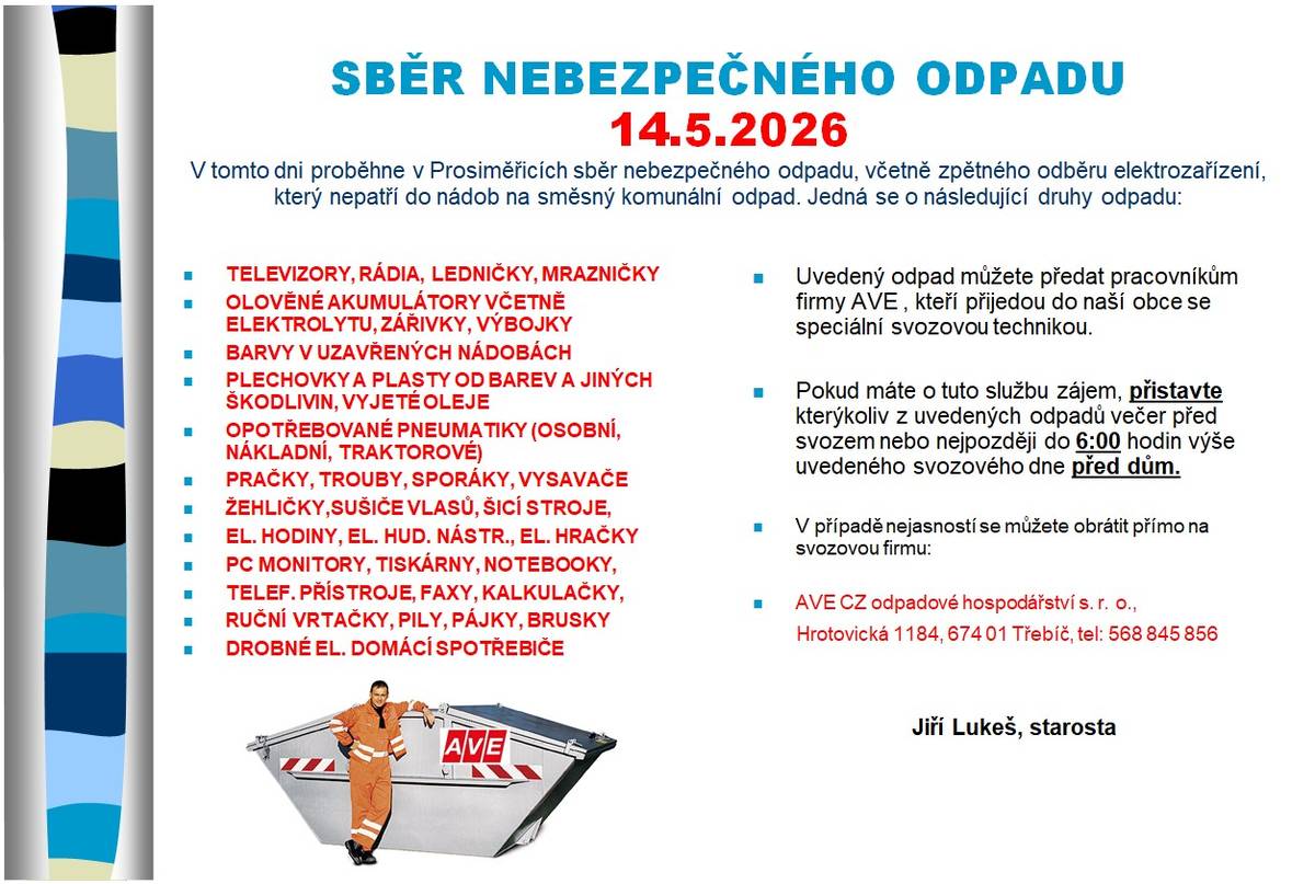 čtvrtek 14.5.2026  Stavební materiály s obsahem azbestu nepřebíráme !!!