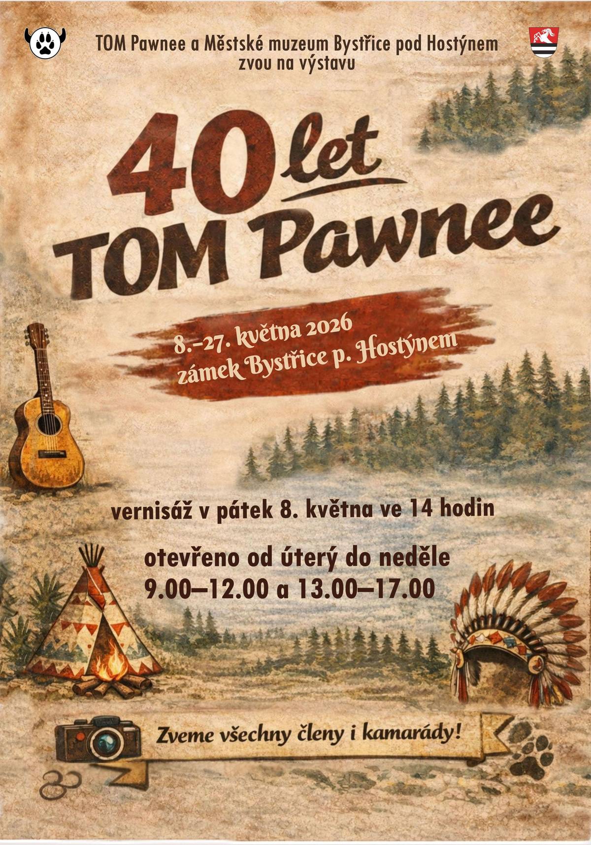Město Bystřice pod Hostýnem zve do zámku na dvě zajímavé výstavy. Vernisáže: DOTEKY – 7. května v 17 hodin, 40 let TOM Pawnee – 8. května ve 14 hodin.
