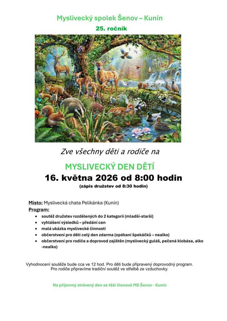 Začátek je v 8 hodin, zápis družstev od 8:30.   Těšit se můžete na bohatý program.  Vyhodnocení soutěže bude přibližně ve 12 hodin. Pro děti bude připraven doprovodný program. Pro rodiče bude připravena tradiční soutěž ve střelbě ze vzduchovky.    Na příjemně strávený den se těší členové MS.
