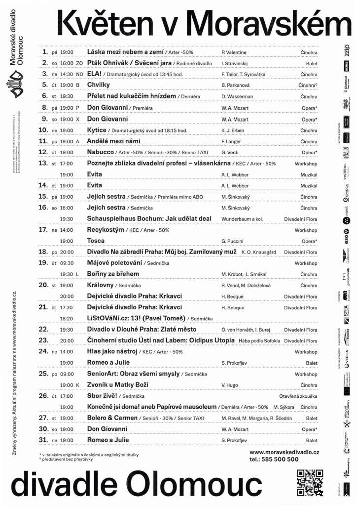 Program Moravského divadla Olomouc - květen 2026