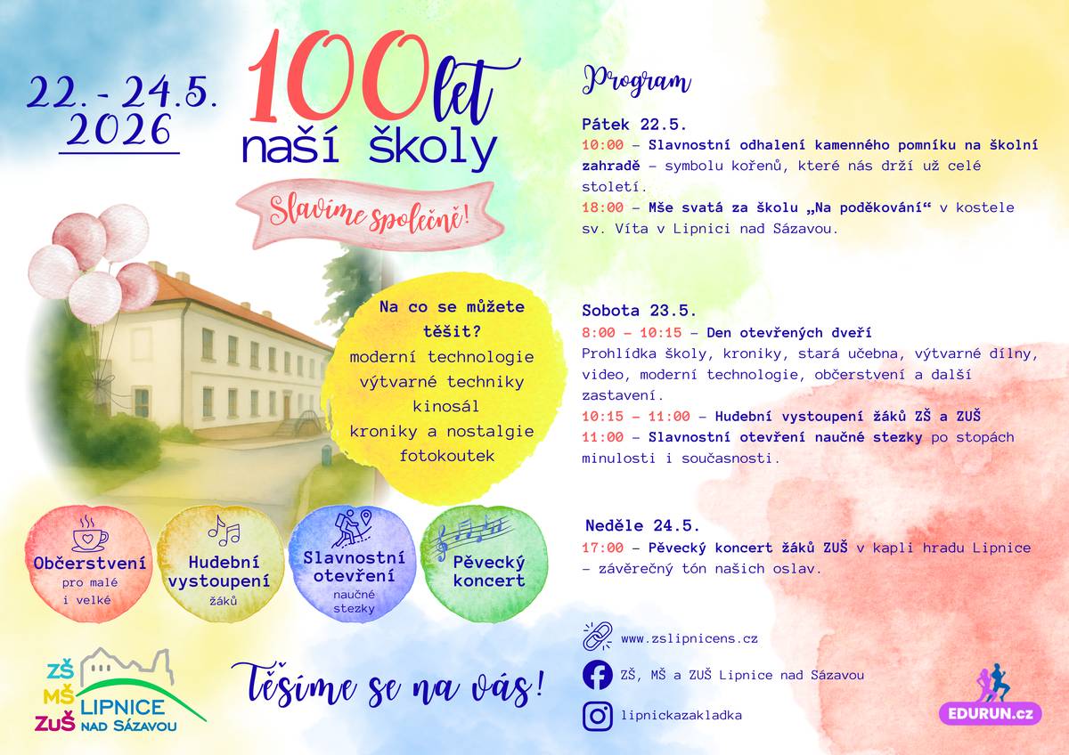 Srdečně vás zveme na oslavy 100 let lipnické školy!