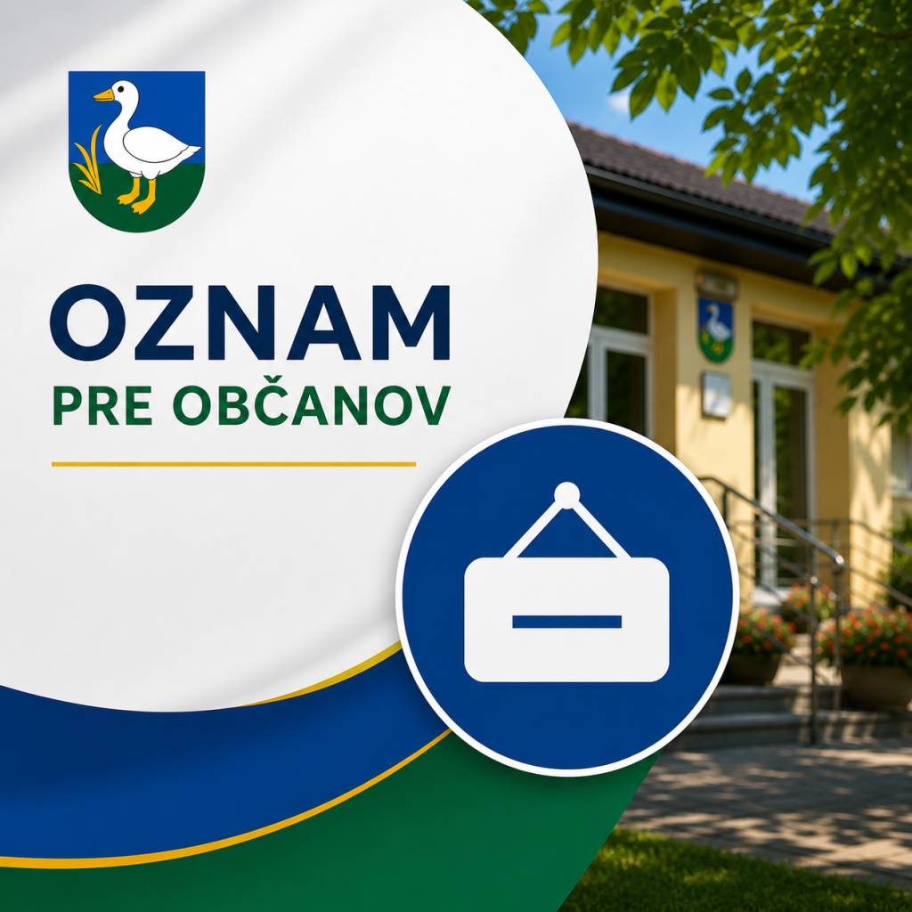 Oznámenie pre občanov obce o zmene otváracích hodín obecného úradu, 8. mája 2026 (piatok).