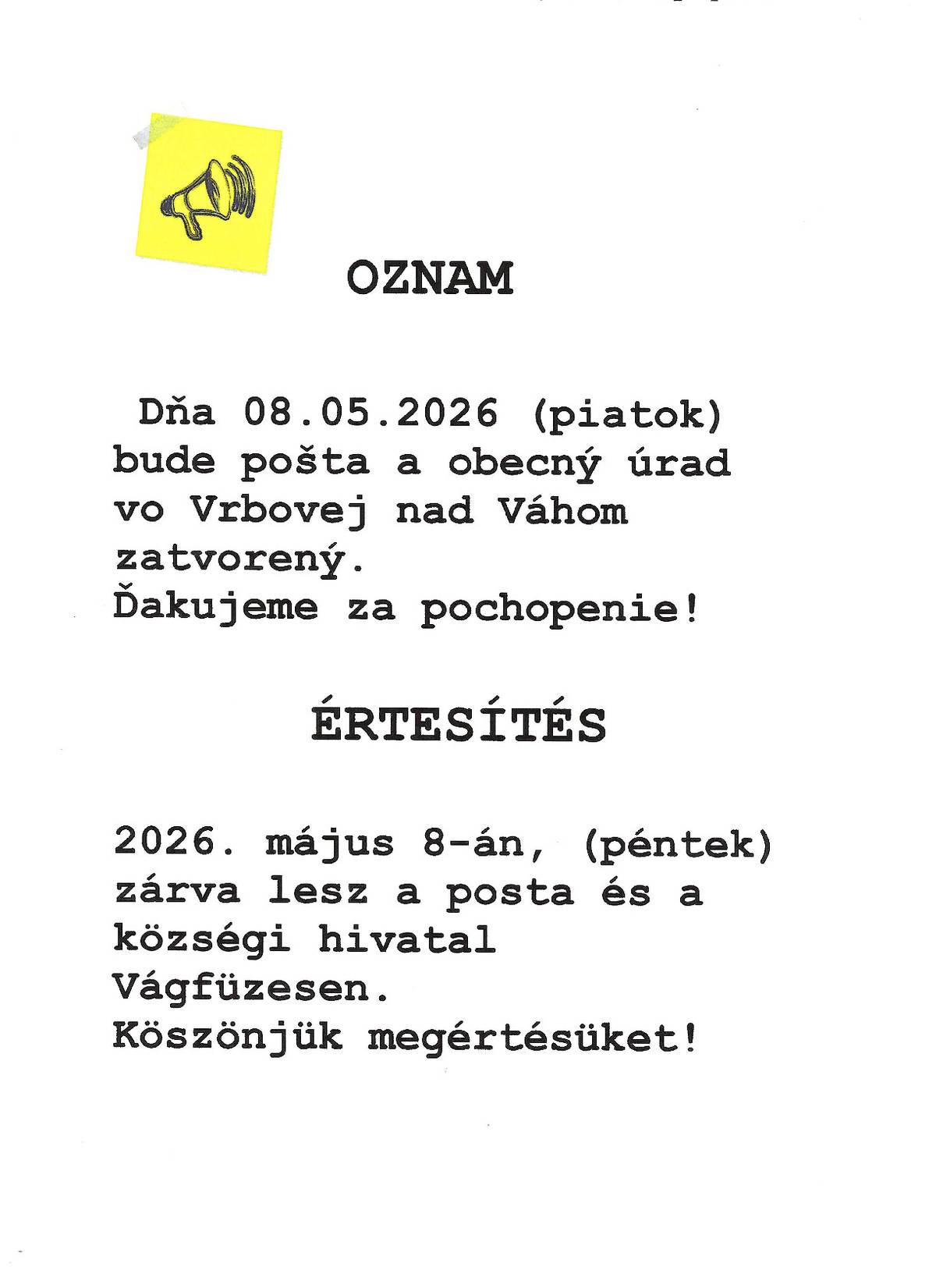 Pošta Partner Vrbová nad Váhom